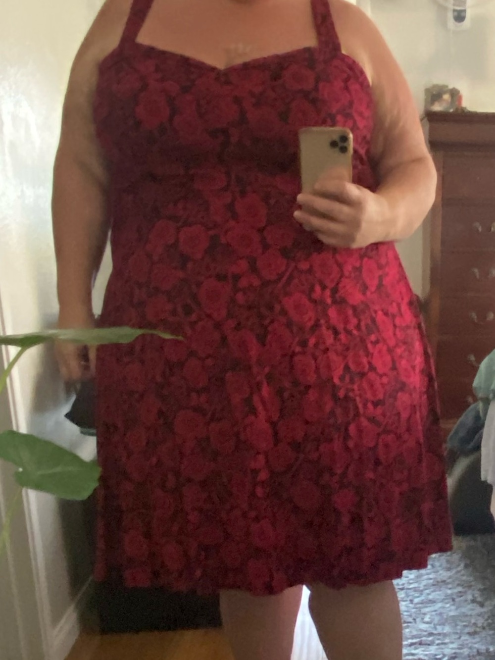 Torrid Size 30 Retro Chic Red and Black Floral and Skull Fit-and-Flare Dress